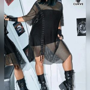 Black Mesh Dress with Grommet Details